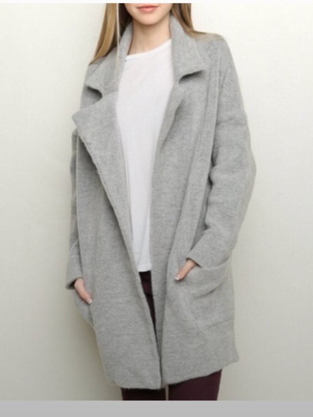 Brandy Melville Kennedy Gray Soft Wool Knit Cardigan Coat OSFM - Picture 3 of 9